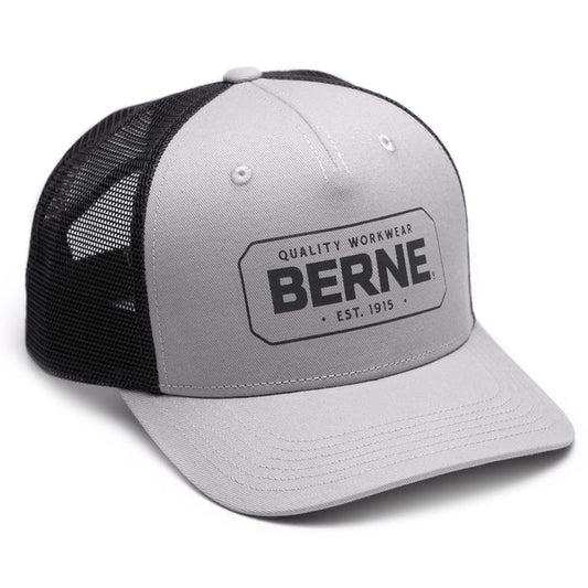 Berne Unisex Badge Logo Trucker Hat-Grey