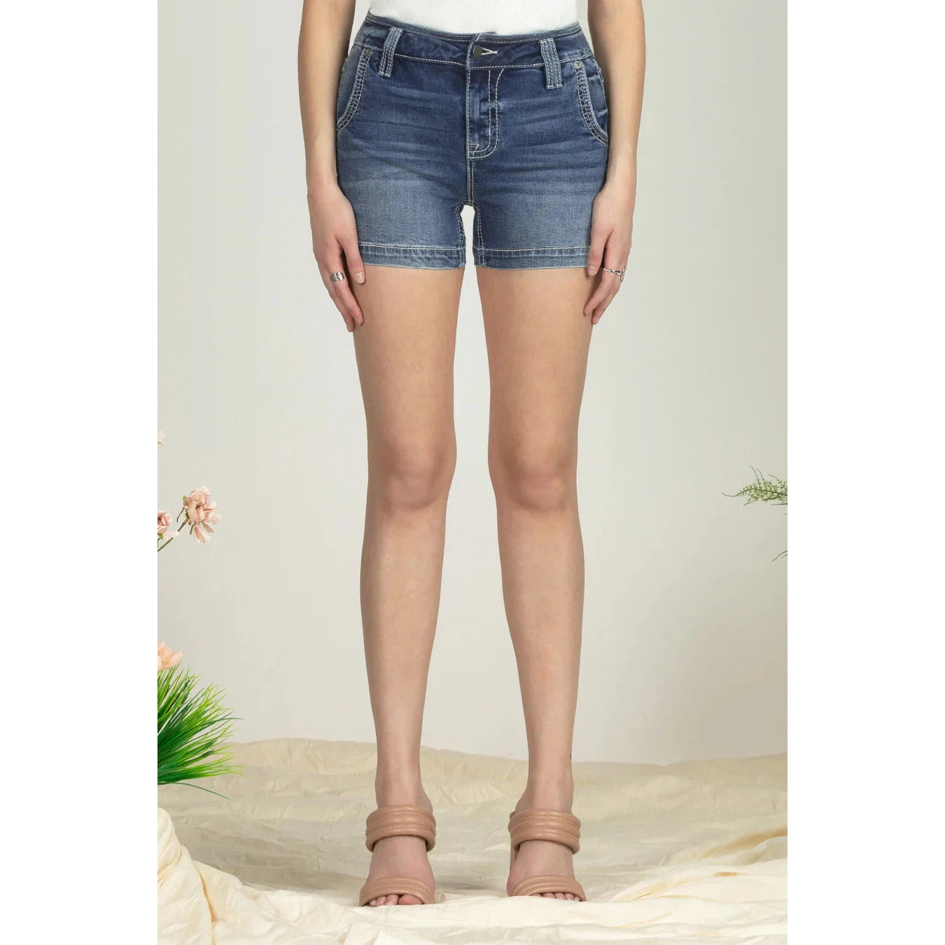 Miss Me High Rise Trouser Shorts - Medium Dark