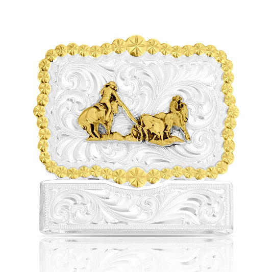 Montana Silversmiths South Plains Hat Buckle w Team Ropers