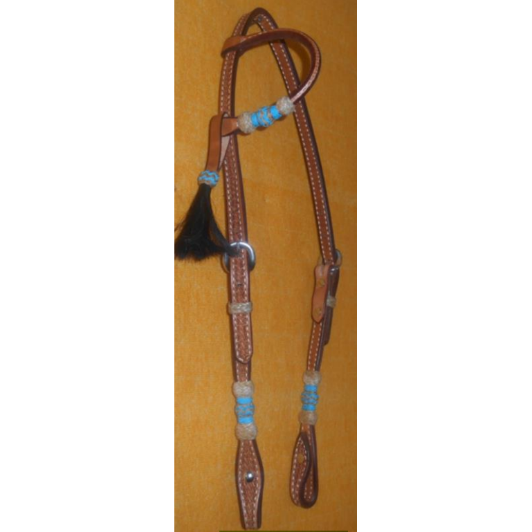 Irvine Basket Stamp Rawhide Accent Slip Ear Headstall - Turquoise Accents