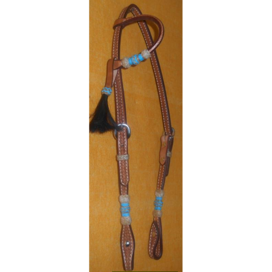 Irvine Basket Stamp Rawhide Accent Slip Ear Headstall - Turquoise Accents