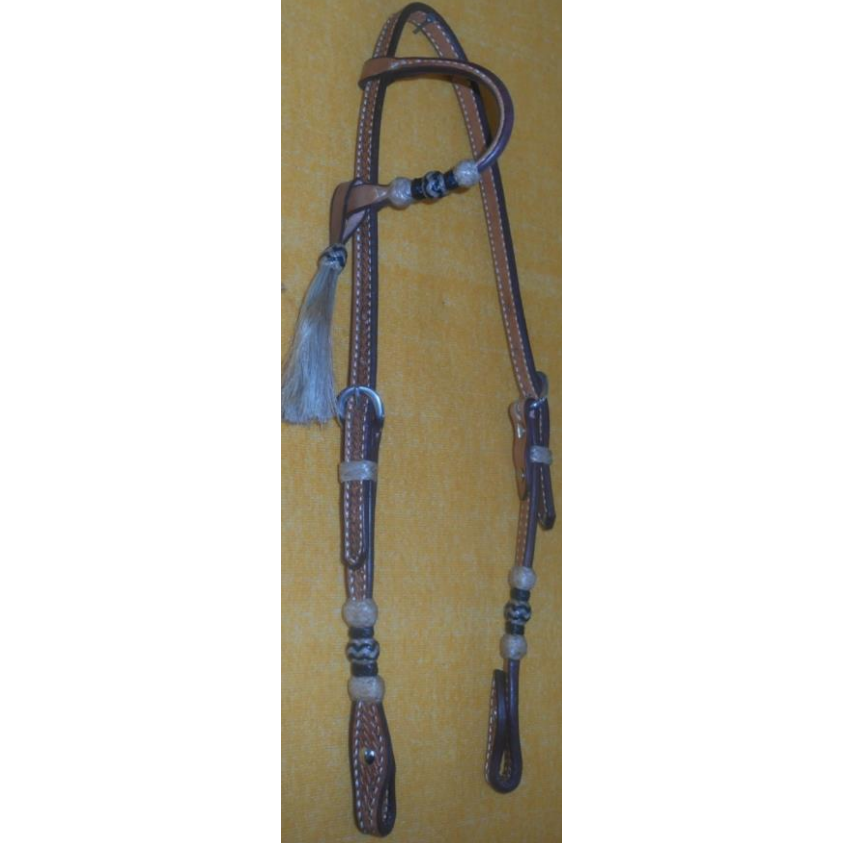 Irvine Basket Stamp Rawhide Accent Slip Ear Headstall - Black Accents