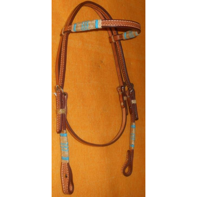 Irvine Basket Stamp Rawhide Browband Headstall - w/Turquoise Accents