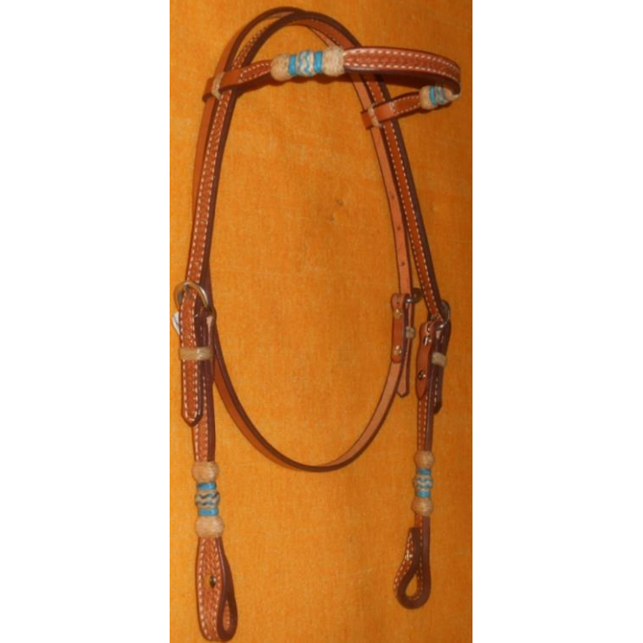 Irvine Basket Stamp Rawhide Accent Browband Headstall - Dark Oil w/Turquoise