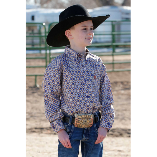 Cinch Boy's Medallion Print Long Sleeve Button Down Western Shirt - Purple