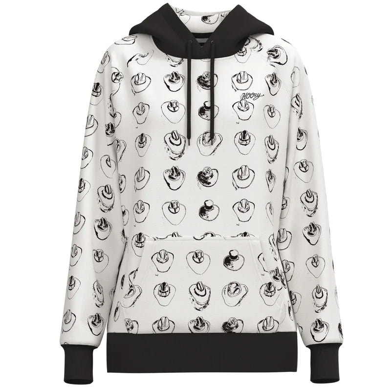 Hooey Women's Summit Hoodie - White/Black with Cowboy Hat Pattern