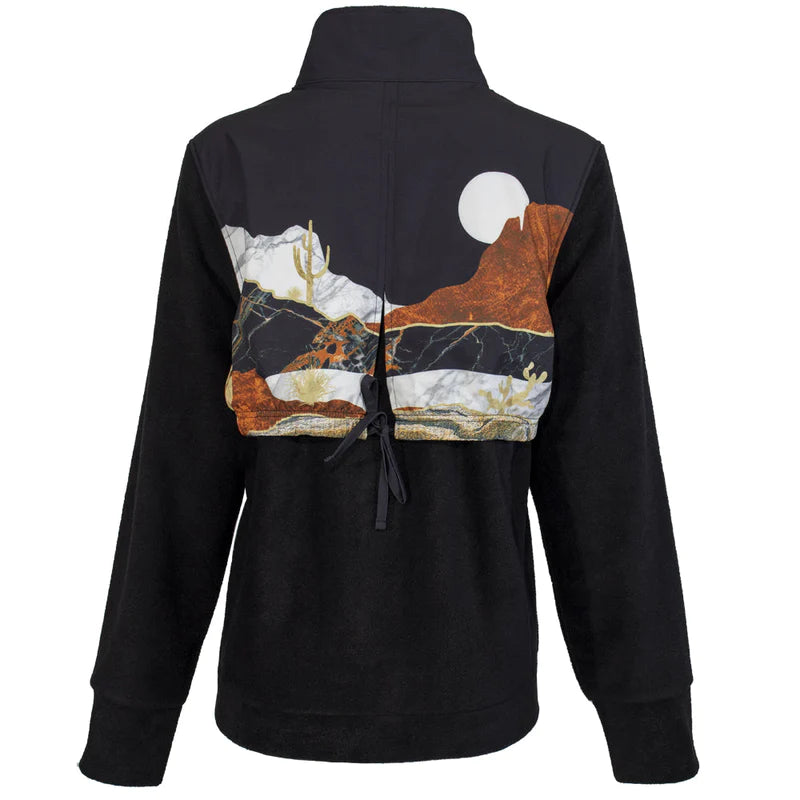 Hooey Girl's Tech Fleece Jacket - Black w/Landscape Pattern