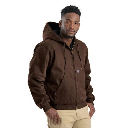 Berne Men's Heartland Washed Duck Hooded Work Jacket -BARK
