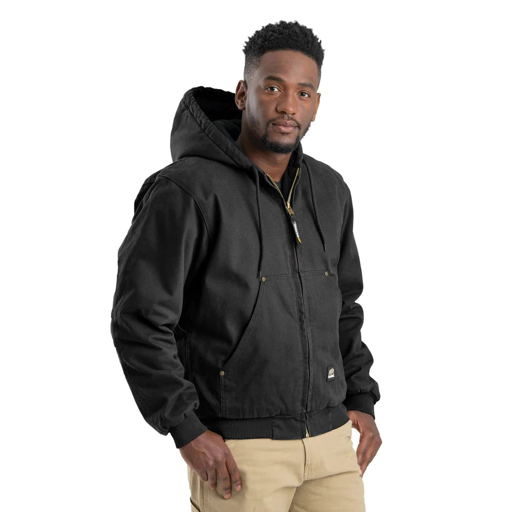 Berne Men's Heartland Washed Duck Hooded Work Jacket - Black