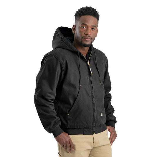 Berne Men's Heartland Washed Duck Hooded Work Jacket - Black