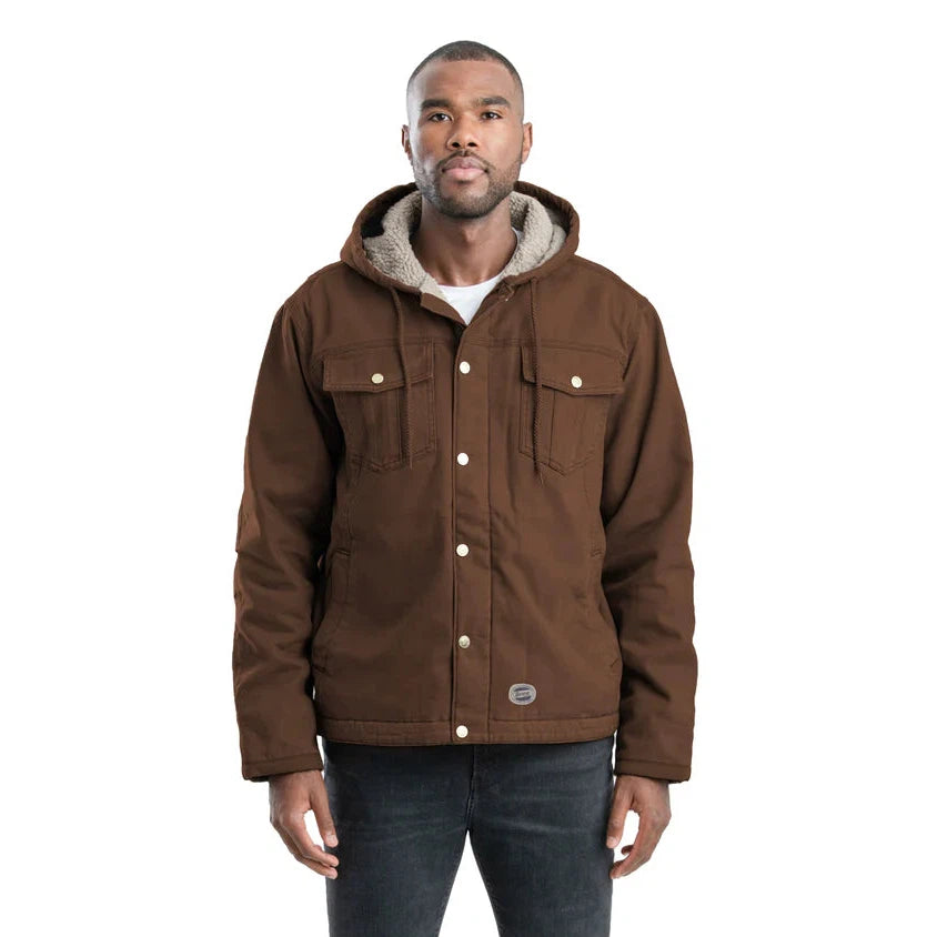 Berne Men's Vintage Washed Sherpa Lined Hooded Jacket - Brown