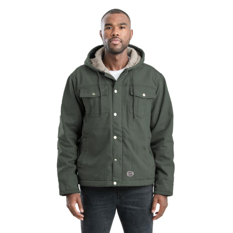Berne Men's Vintage Washed Sherpa Lined Hooded Jacket - Moss