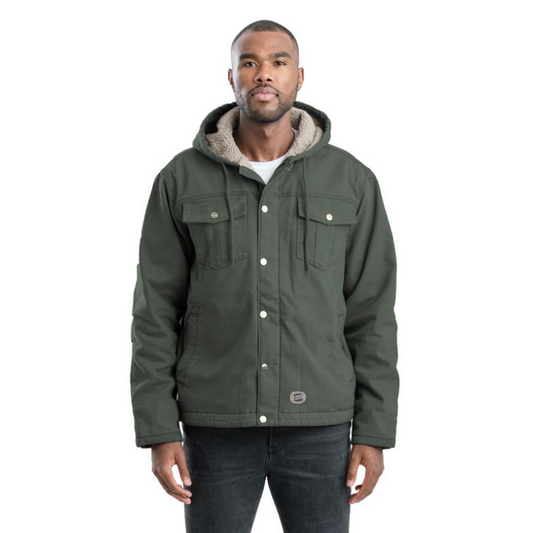 Berne Men's Vintage Washed Sherpa Lined Hooded Jacket - Moss