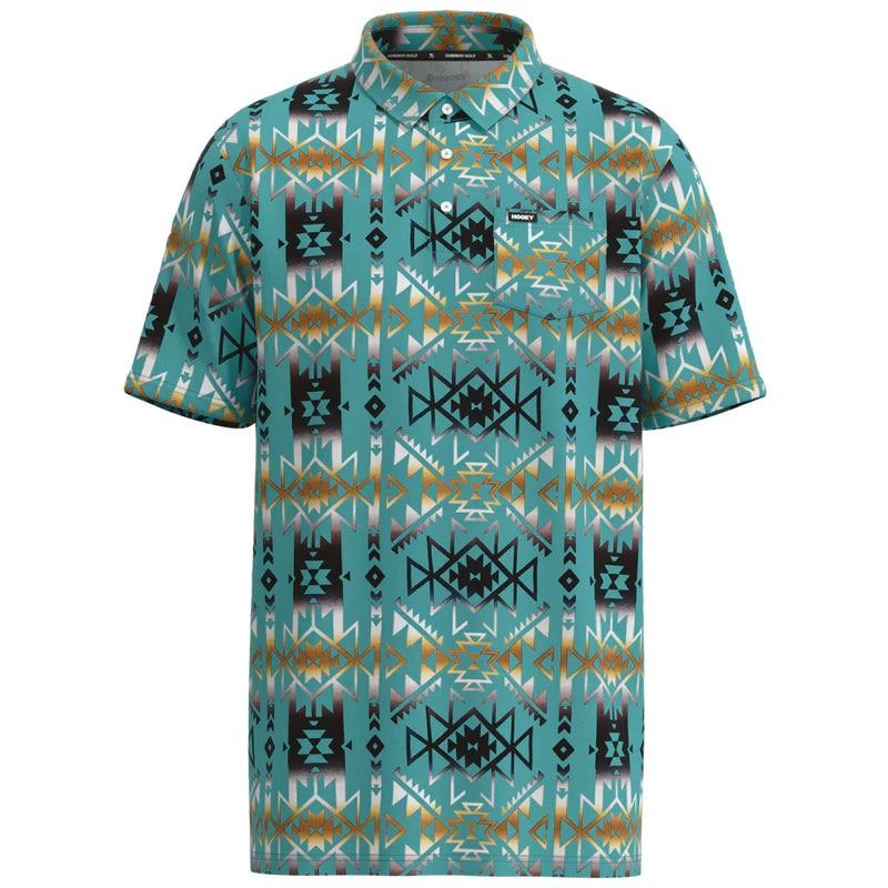 Hooey Men's Hot Shot Polo - Turquoise with Aztec