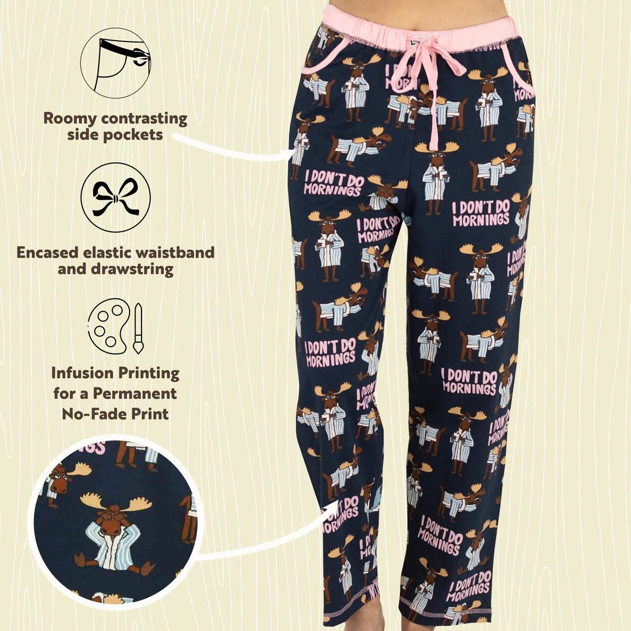 Lazy One Women's I Don't Do Mornings Moose Regular Fit PJ Pant - Dress Blue