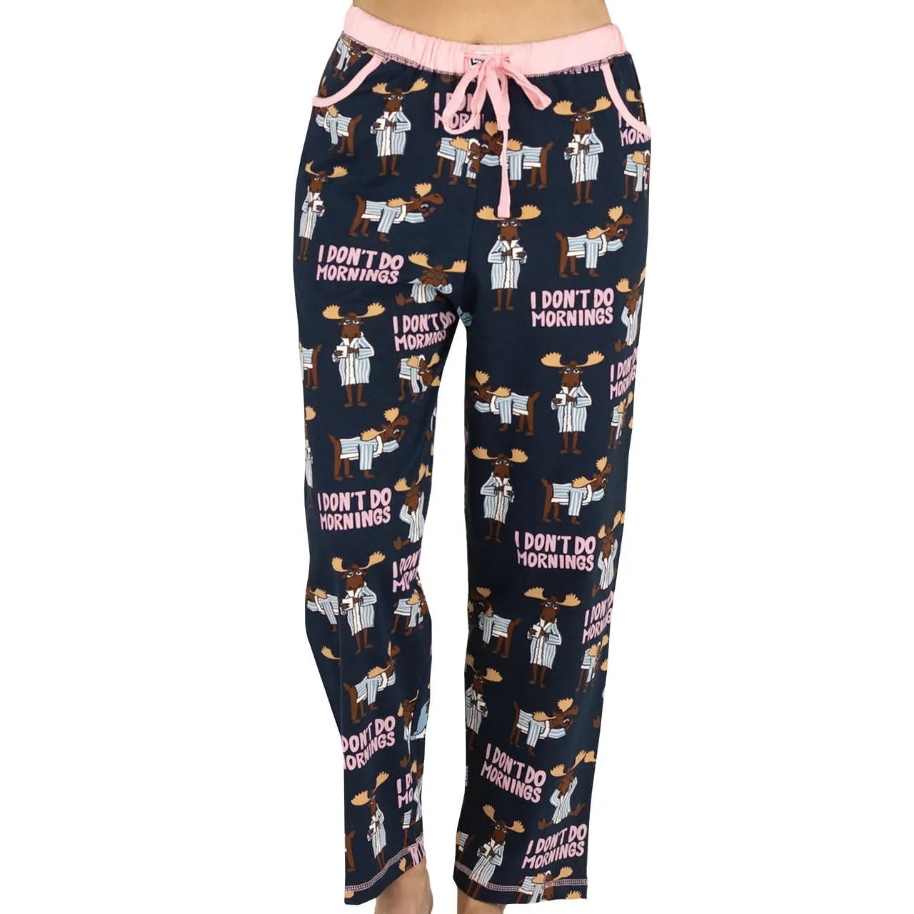 Lazy One Women's I Don't Do Mornings Moose Regular Fit PJ Pant - Dress Blue