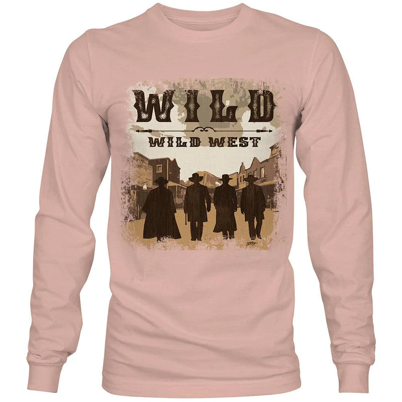 Hooey Wild Wild West Women's Crew Neck Long Sleeve T-Shirt - Light Pink