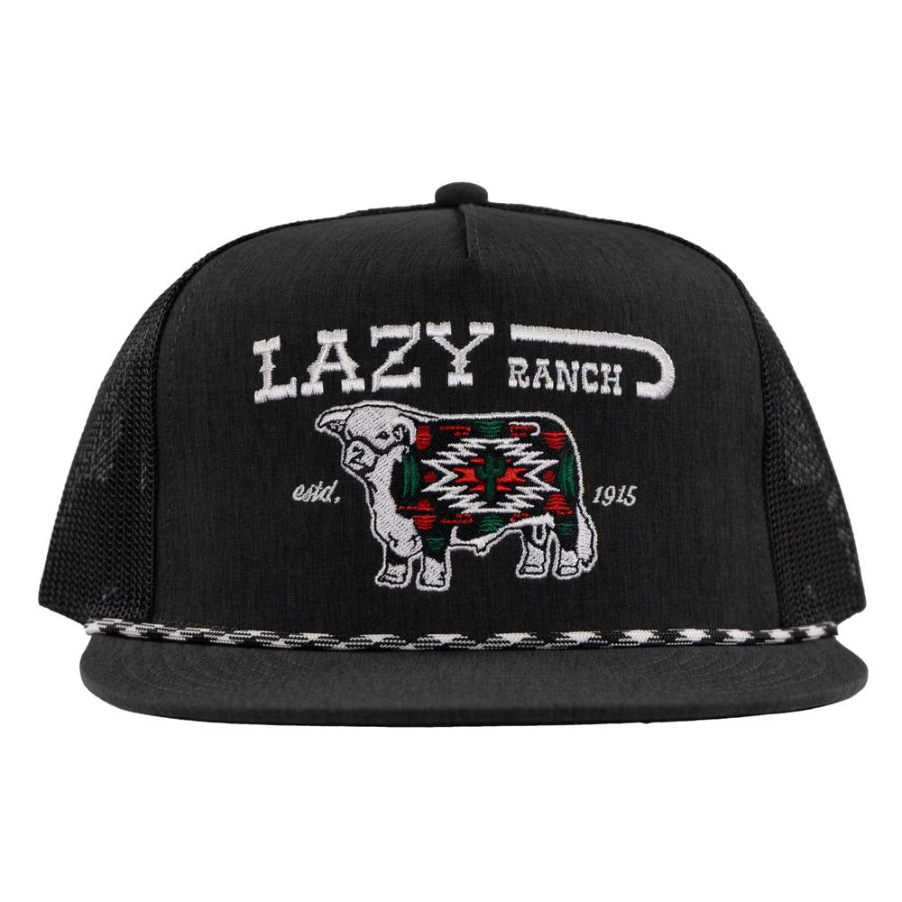 Lazy J Ranch Alpine Classic Rope Trucker Flat Brim Cap - Heather Black