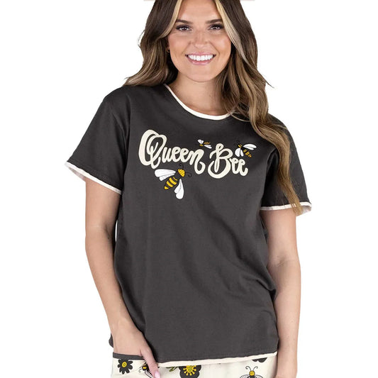 Lazy One Women's Queen Bee Regular Fit PJ Tee - Black