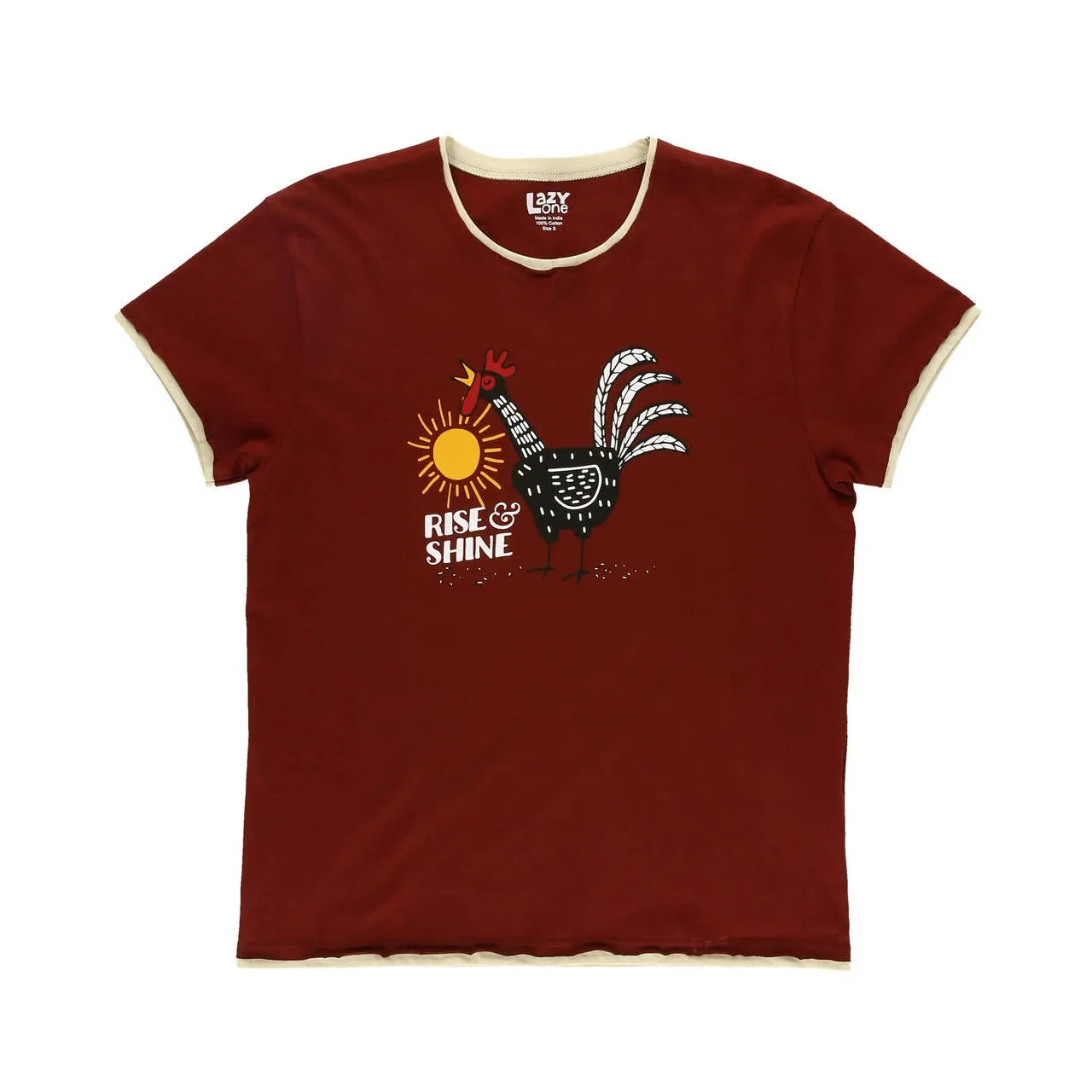 Lazy One Women's Rise & Shine Chicken Regular Fit PJ Tee - Fired Brick Red