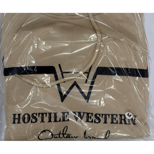 Hostile Western Unisex Outlaw Brand Logo Hoodies - Beige/Black