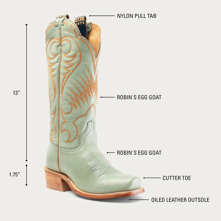 Hyer Women's Leawood Cowboy Boot- Robin Egg Burnished