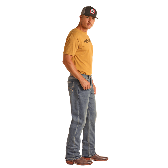 Hooey Men's Beige Embroidered Stackable Jeans - Medium Vintage