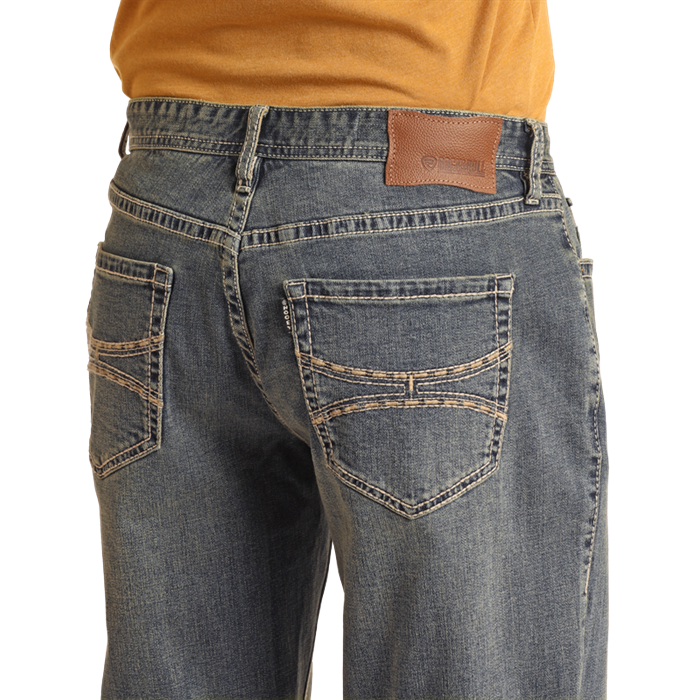 Hooey Men's Beige Embroidered Stackable Jeans - Medium Vintage