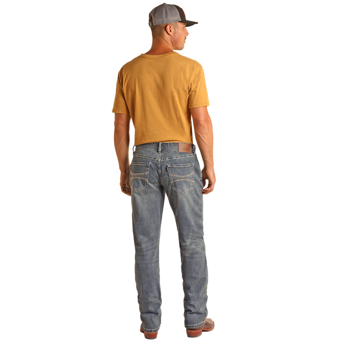 Hooey Men's Beige Embroidered Stackable Jeans - Medium Vintage