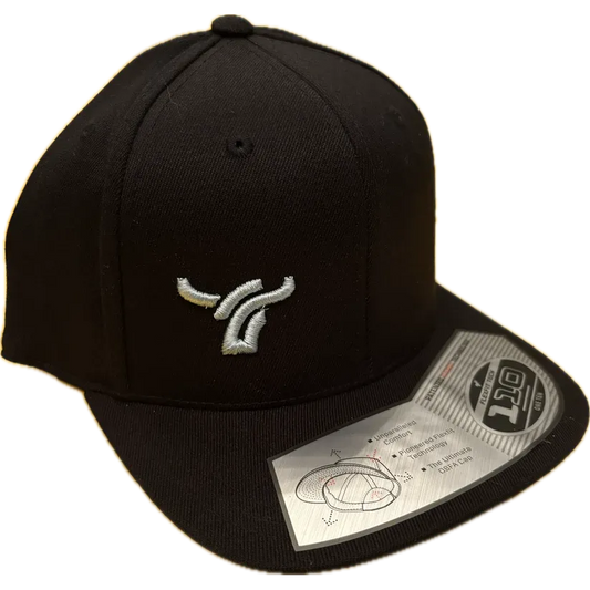 B8 Ranch Apparel 110 Flatbrim Flexfit  with Small Baby Blue Logo- Black