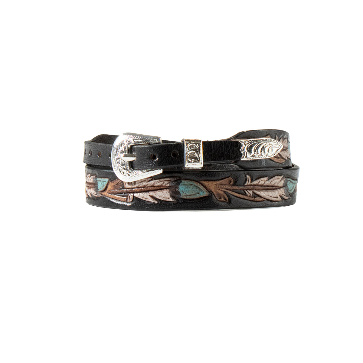 M&F Hand Tooled Painted Feathers Hat Band - Black