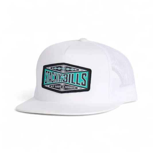 Stackin Bills Teal Flat Billed Cap - White