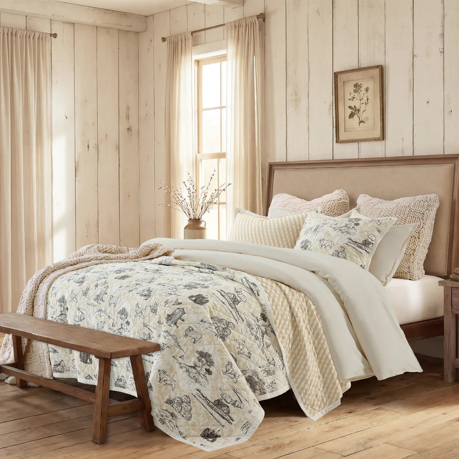 Hi End Accents Farm Life Quilt Set- Brown