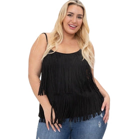 Women's Plus Size Suede Fringed Camisole