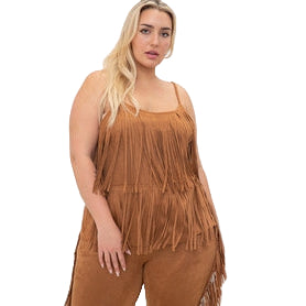 Women's Plus Size Suede Fringed Camisole