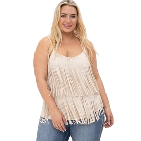 Women's Plus Size Suede Fringed Camisole