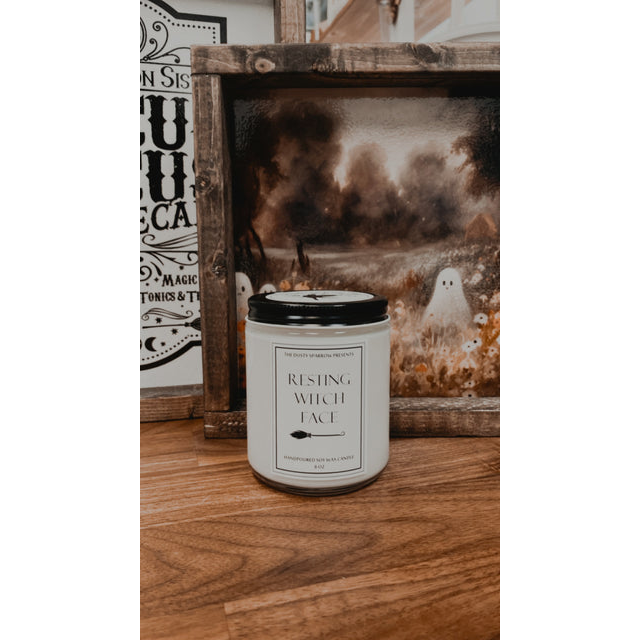 Dusty Sparrow Seasonal Candle - Resting Witch Face