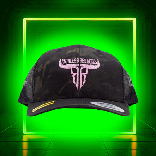 Ruthless Rednecks Raw Talent Curved Brim Cap - Black Camo/Pink