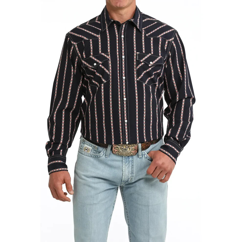 Cinch Men's Long Sleeve Modern Print Shirt- Navy
