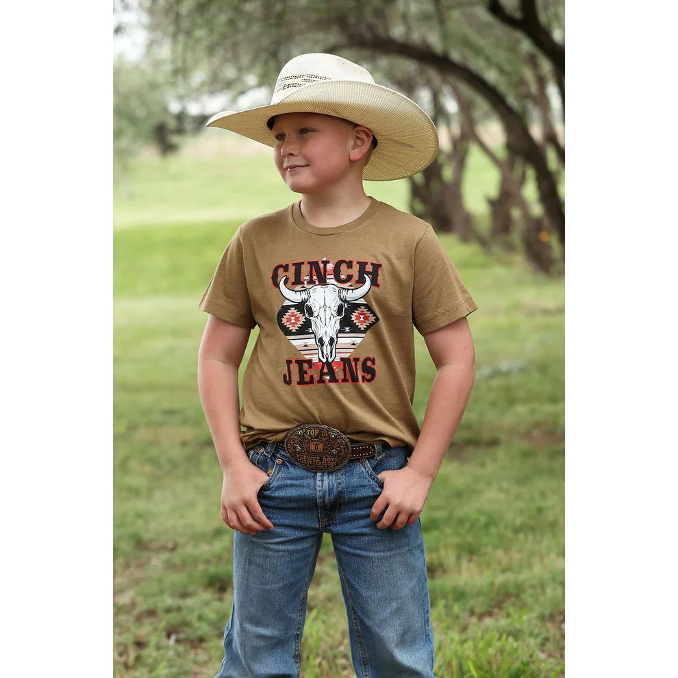 Cinch Western Boy's Short Sleeve Tee Shirt - Brown