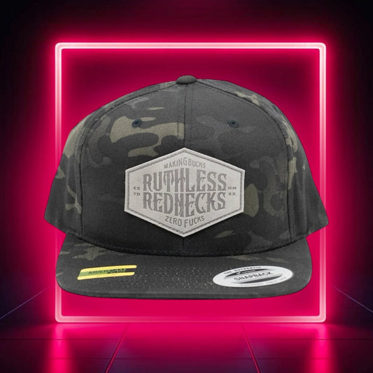Ruthless Rednecks Hostile Patch Flat Brim Cap - Black Camo