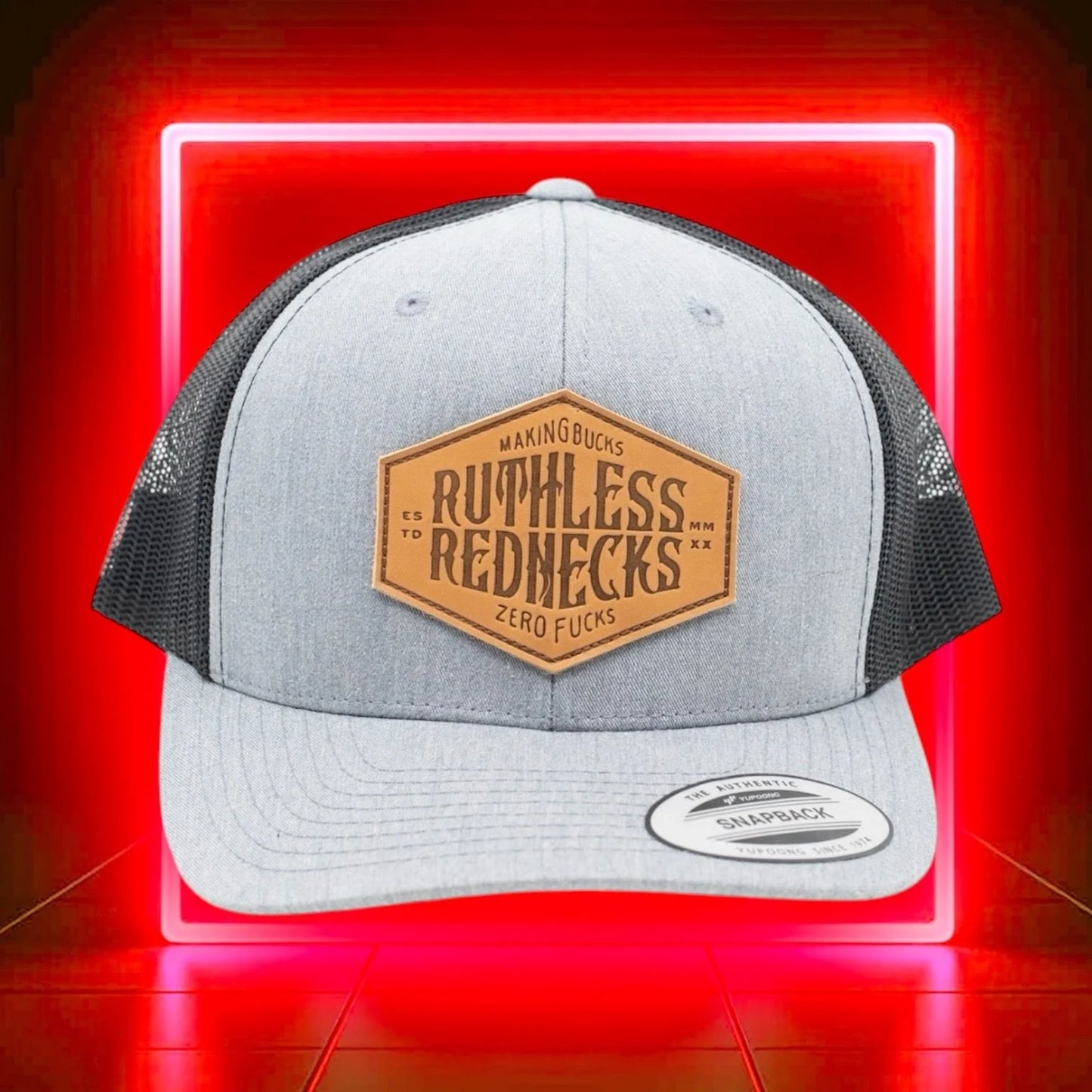 Ruthless Rednecks Hostile Patch Curved Brim Snapback Cap - Heather Gray