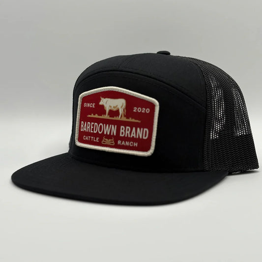 Baredown Brand Cattle King Flat Brim Cap - Maroon/Black Flat