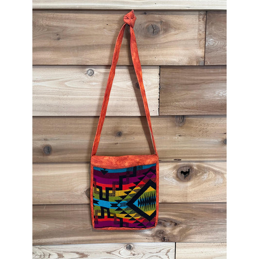 El Paso Woven Panel Messenger Bag w/Flap Top