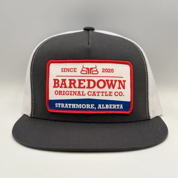 Baredown Brand Cattleman Flat Cap- Grey/White