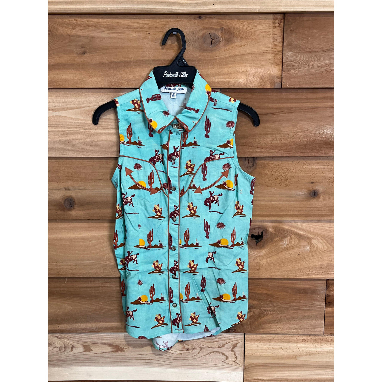 Panhandle Women's Sleeveless Retro Snap Shirt- Turquoise