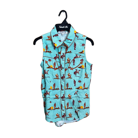 Panhandle Women's Sleeveless Retro Snap Shirt- Turquoise