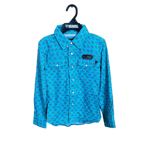 Rock & Roll Boy's Long Sleeve Geo Print Tek Snap Shirt - Teal