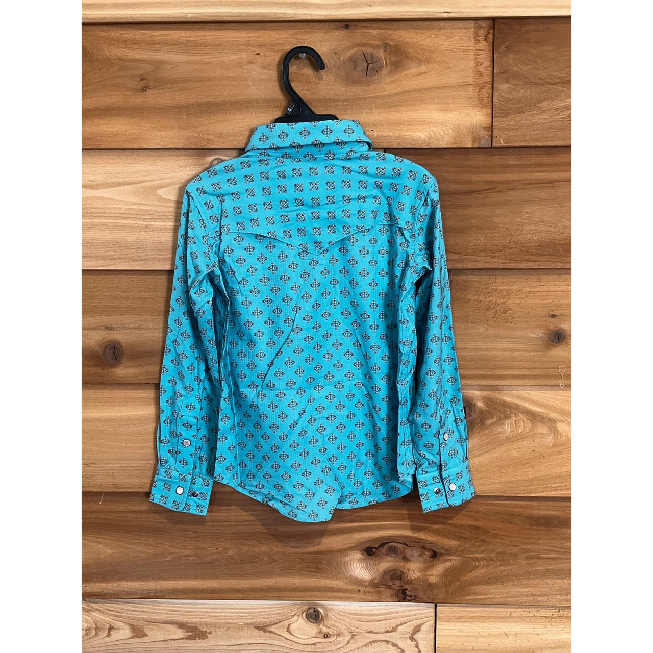 Rock & Roll Boy's Long Sleeve Geo Print Tek Snap Shirt- Teal