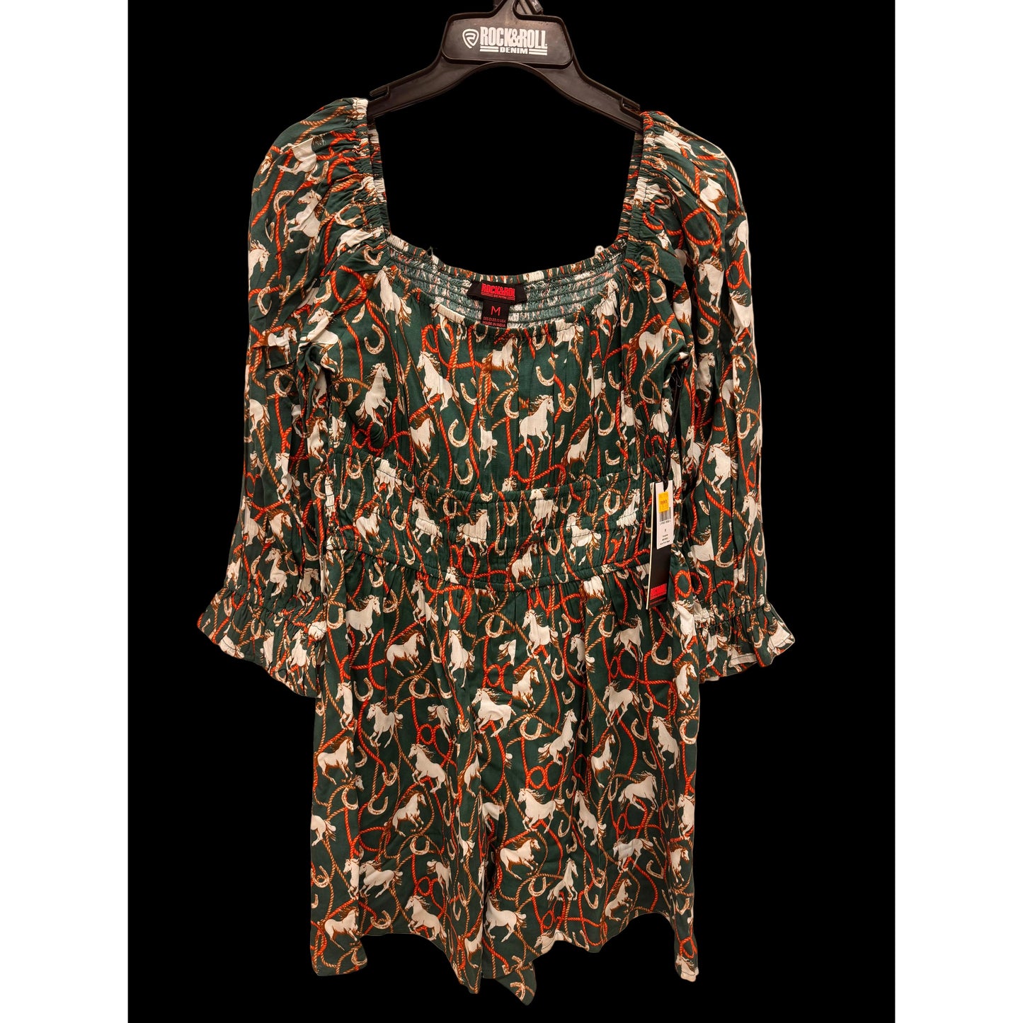 Rock & Roll Women's Horse Print Romper - Evergreen